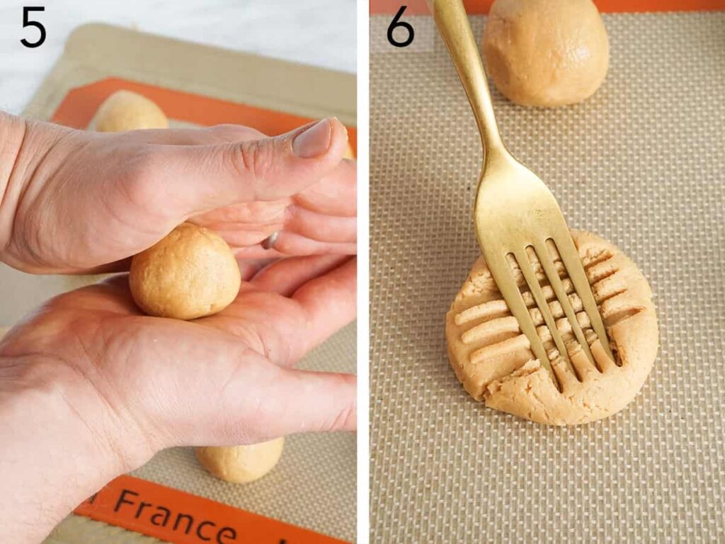 Flatten each cookie gently with a fork, making a criss-cross pattern on top.