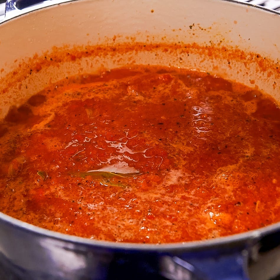 Pour in the blended tomato mixture. Stir well and cook for 10 to 12 minutes, until the mixture reduces by about half and thickens.